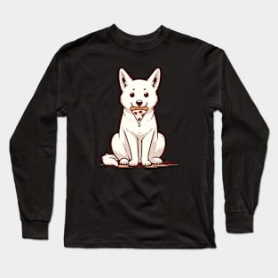 White Dog Eating Pizza Long Sleeve T-Shirt